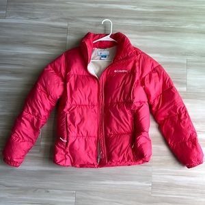 Columbia pink puffer jacket, size S